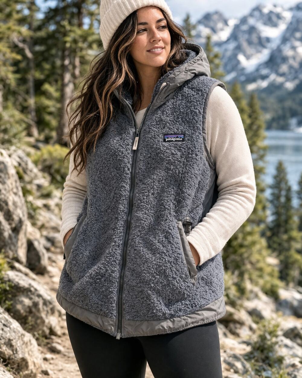 Patagonia Reversible Fleece Vest Womens Medium Hooded Full Zip Sherpa Gray